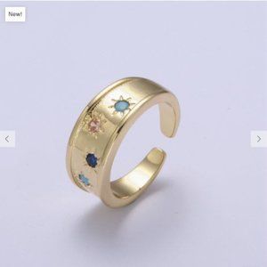 Colorful Gold Plated Sun and Stars Ring